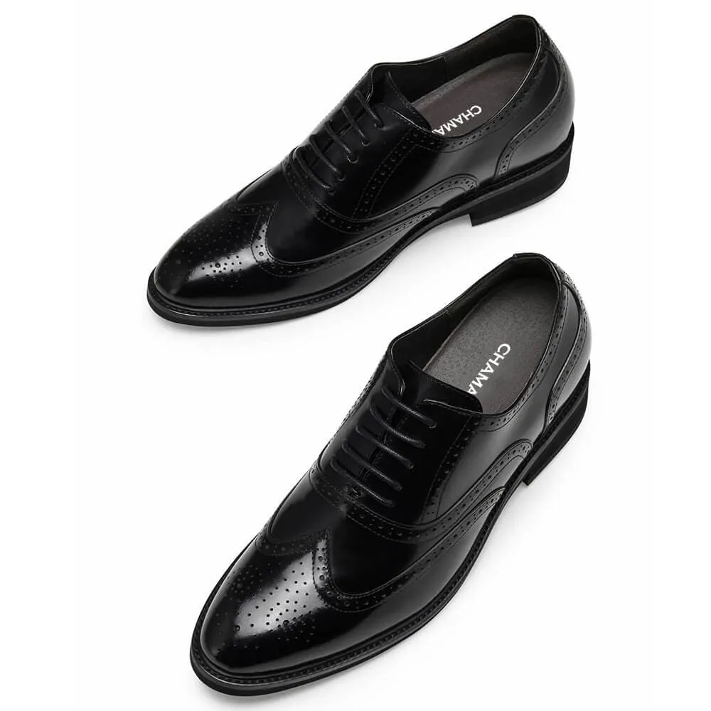 8CM/3.15 Inches - CMR CHAMARIPA Men's Elevator Shoes Men's High Heel Dress Shoes Black Leather Oxford Brogues