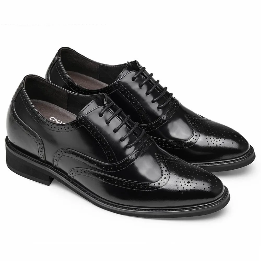 8CM/3.15 Inches - CMR CHAMARIPA Men's Elevator Shoes Men's High Heel Dress Shoes Black Leather Oxford Brogues