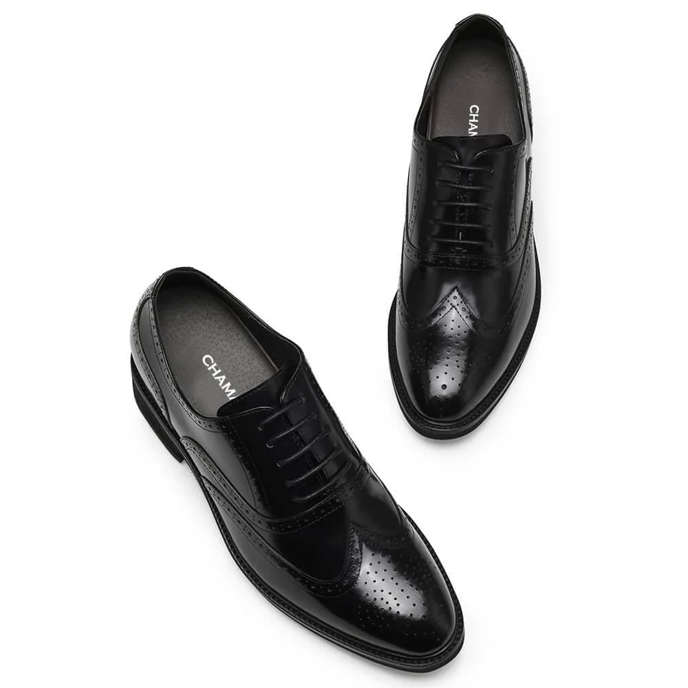 8CM/3.15 Inches - CMR CHAMARIPA Men's Elevator Shoes Men's High Heel Dress Shoes Black Leather Oxford Brogues