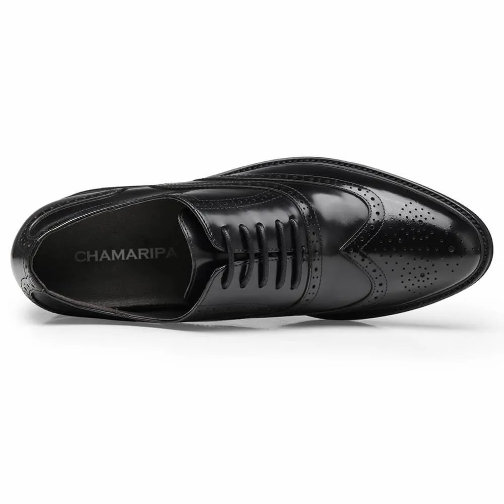 8CM/3.15 Inches - CMR CHAMARIPA Men's Elevator Shoes Men's High Heel Dress Shoes Black Leather Oxford Brogues