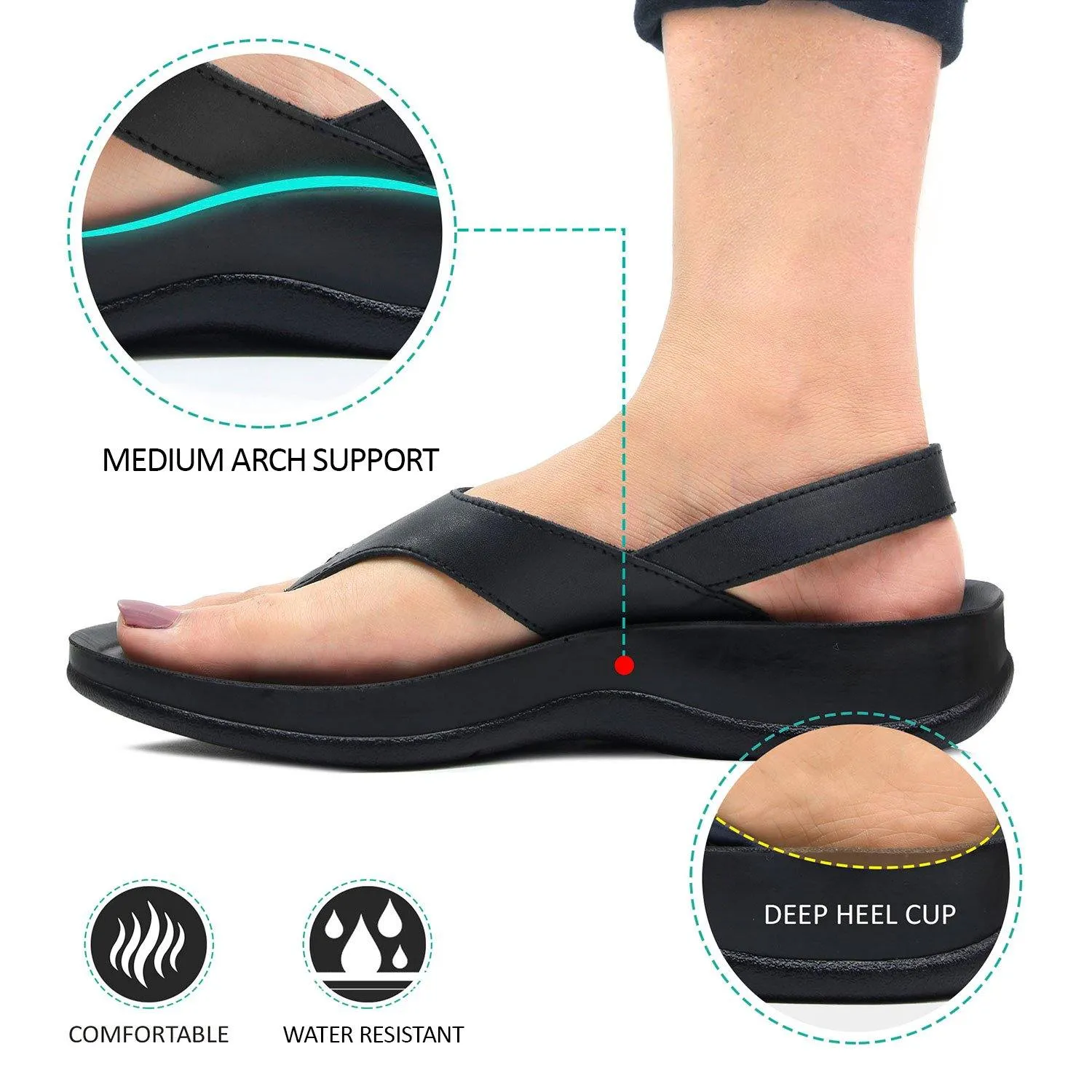 Aerosoft - Tuck S5901 Velcro Ankle Strap Comfortable Thong Arch Support Sandals For Women