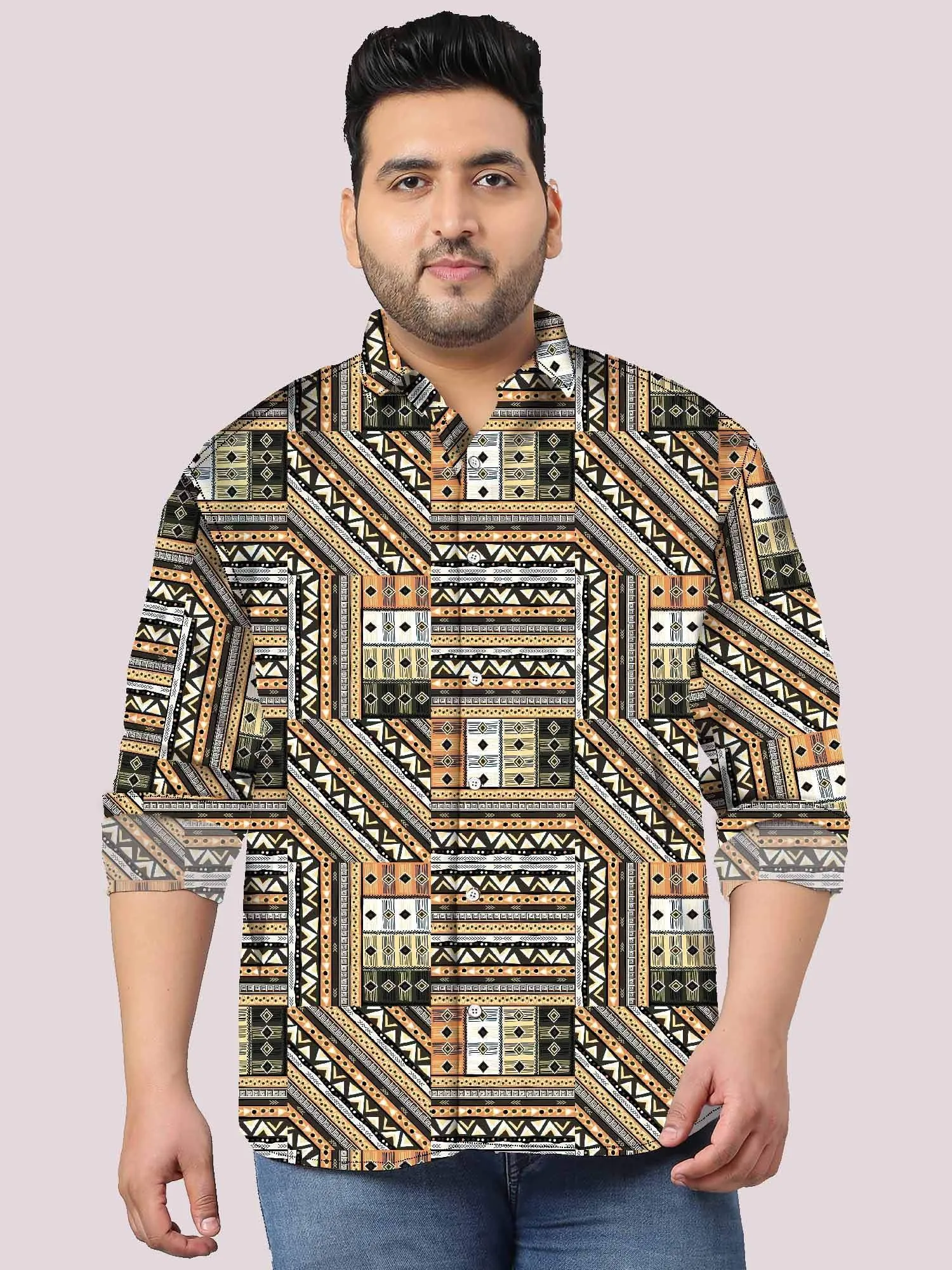 African Ethnic Digital Printed Full Sleeve Shirt Men's Plus Size