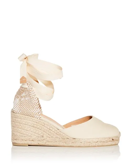 Albert Castañer Women's Carina Wedge Espadrille with Tie Ankle in Ivory/Cream