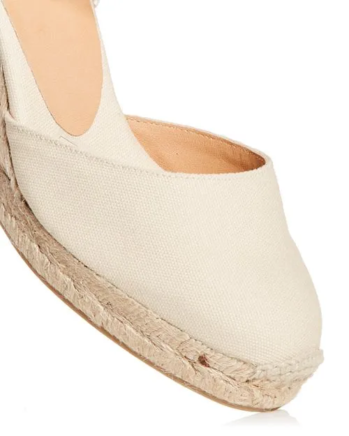 Albert Castañer Women's Carina Wedge Espadrille with Tie Ankle in Ivory/Cream