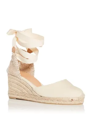 Albert Castañer Women's Carina Wedge Espadrille with Tie Ankle in Ivory/Cream