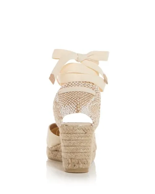 Albert Castañer Women's Carina Wedge Espadrille with Tie Ankle in Ivory/Cream