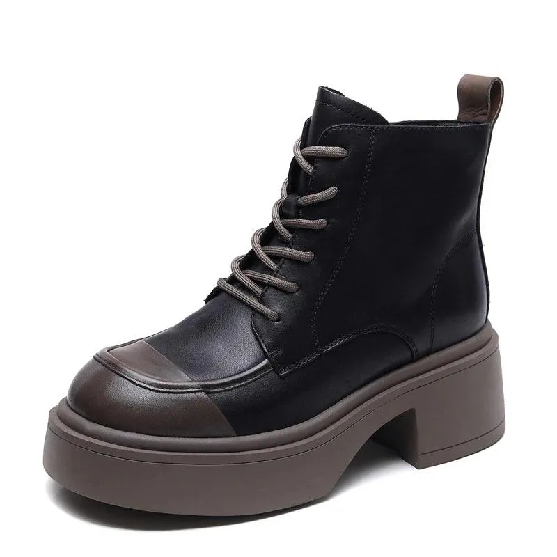 AWCS138 Women's Casual Shoes - Black Leather Ankle Boots