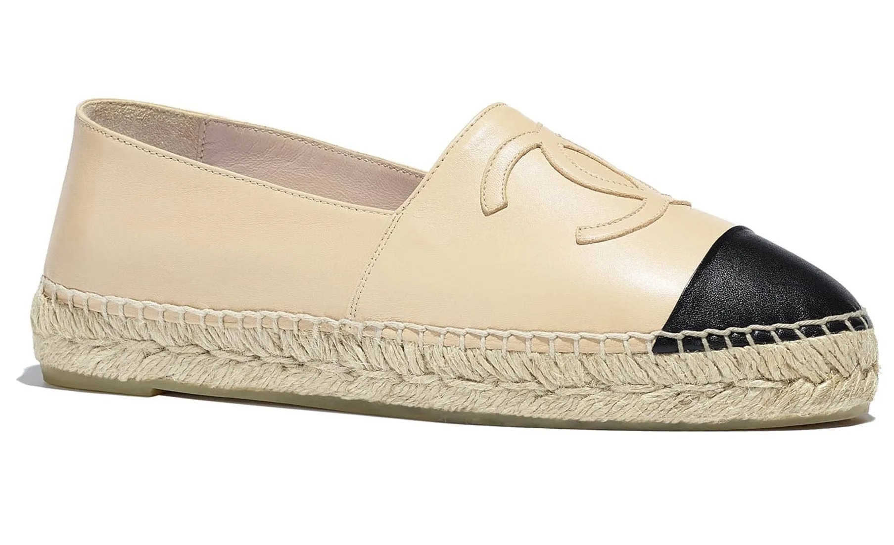 Beige and Black Leather Espadrilles