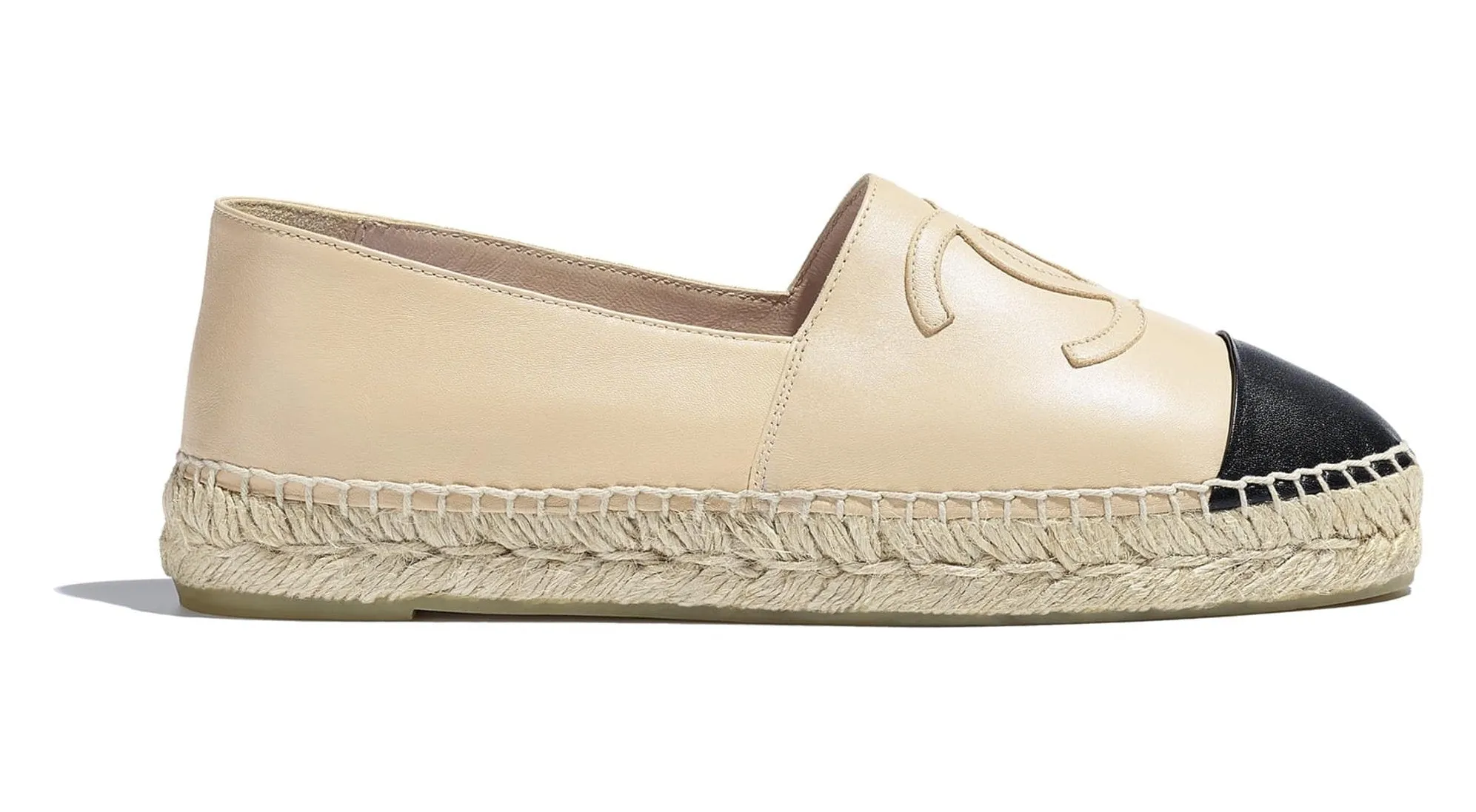 Beige and Black Leather Espadrilles