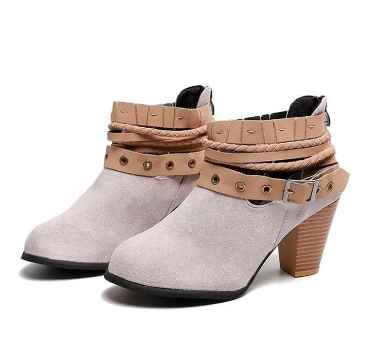 Belt Buckle Thick Heel Martin Boots