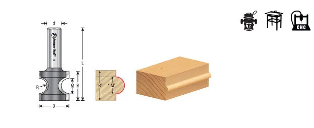 Bullnose Router Bit | 3⁄8 Radius x 1 1⁄4 Dia x 1 5⁄16 x 1⁄2"Shank | 51560 | 738685155608