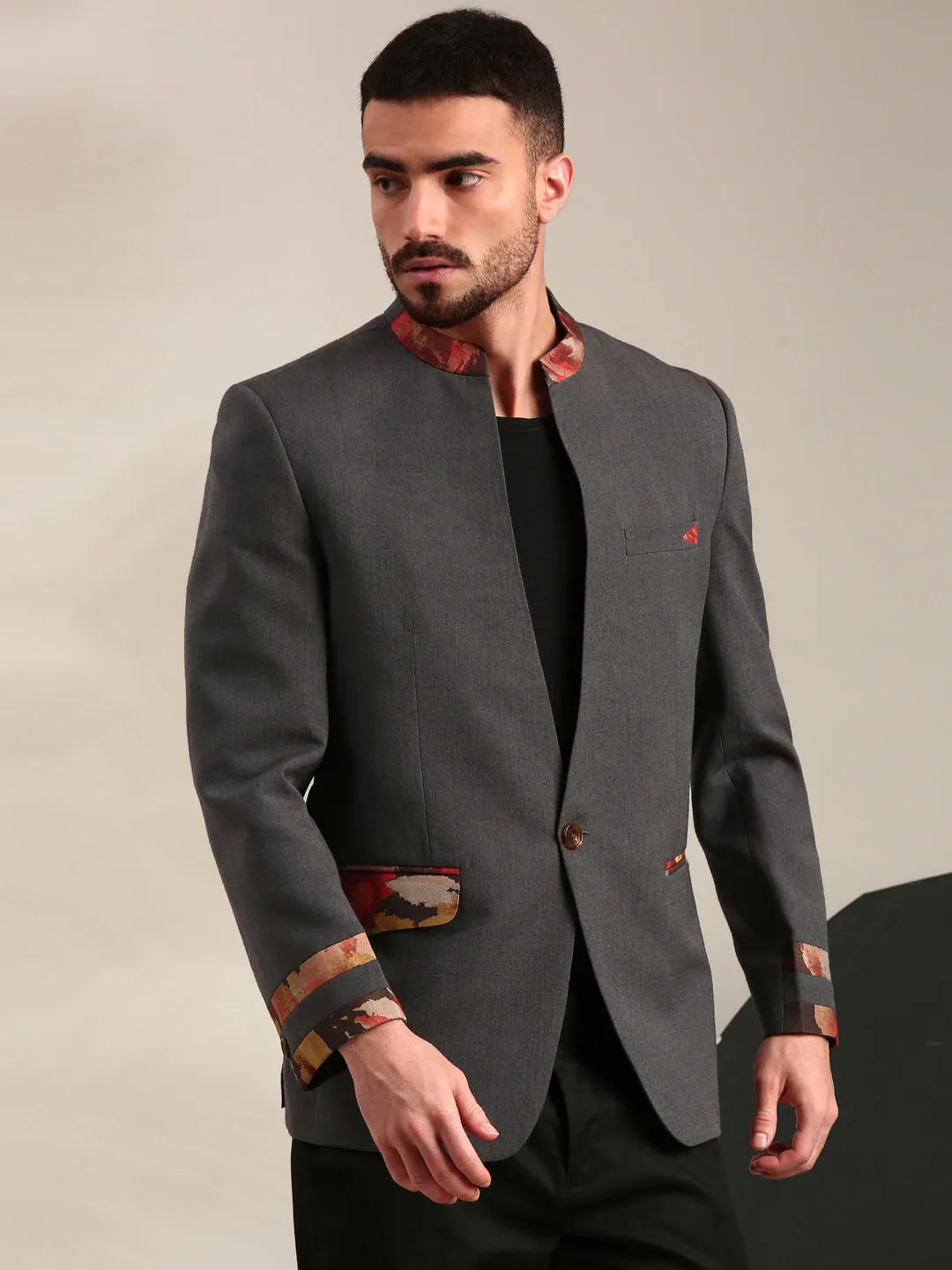 Charcoal Grey Cotton Blazer - MMJ0161