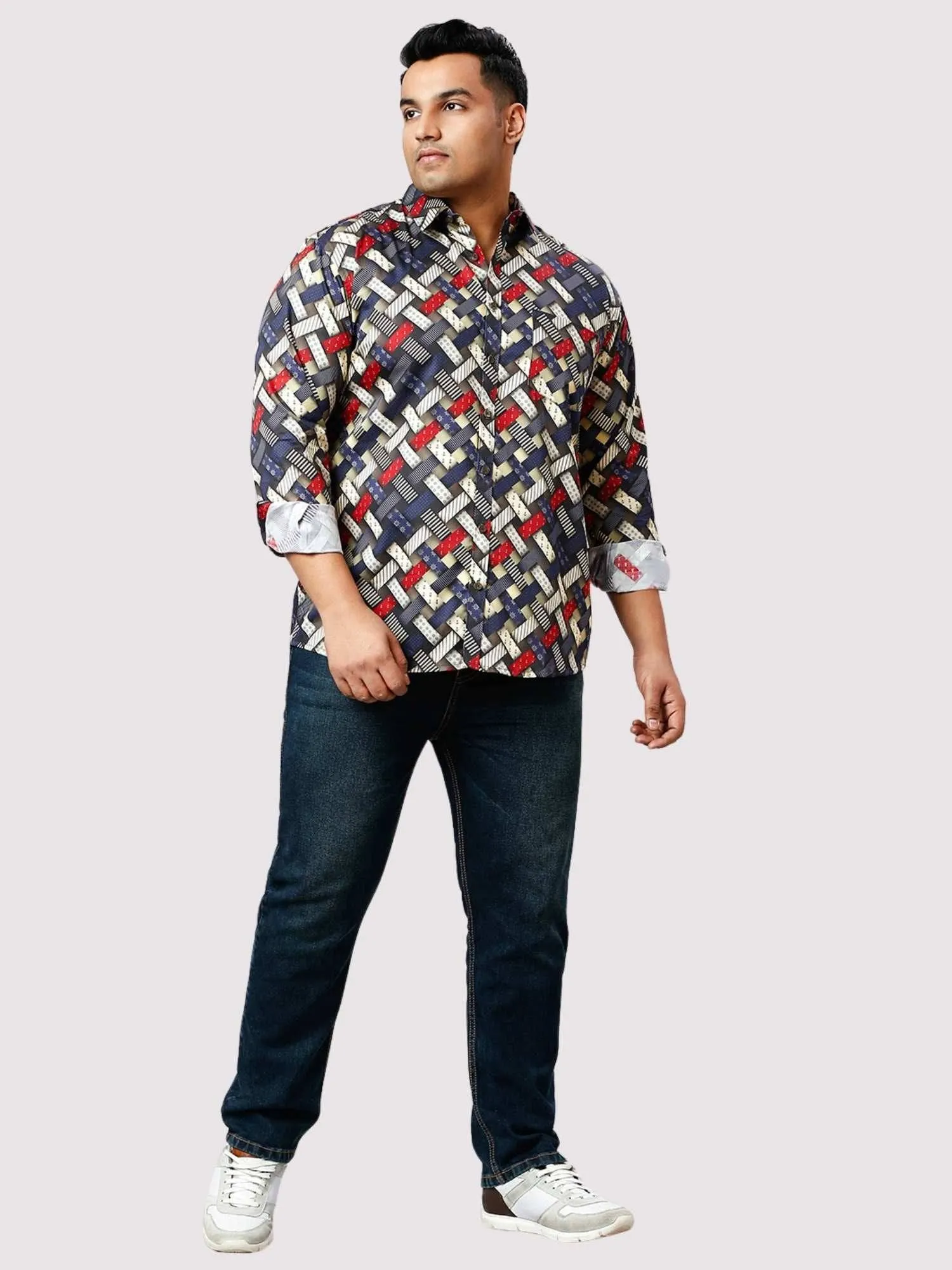 Classic Patches Digital Printed Full Sleeve Shirt Men's Plus Size