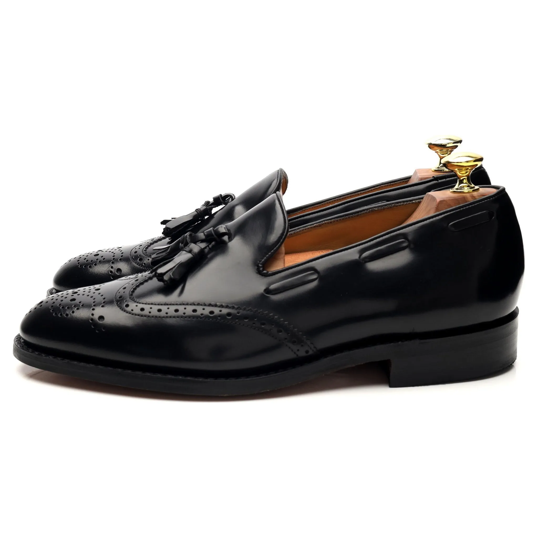 'Clive' Black Leather Tassel Loafers UK 7 F