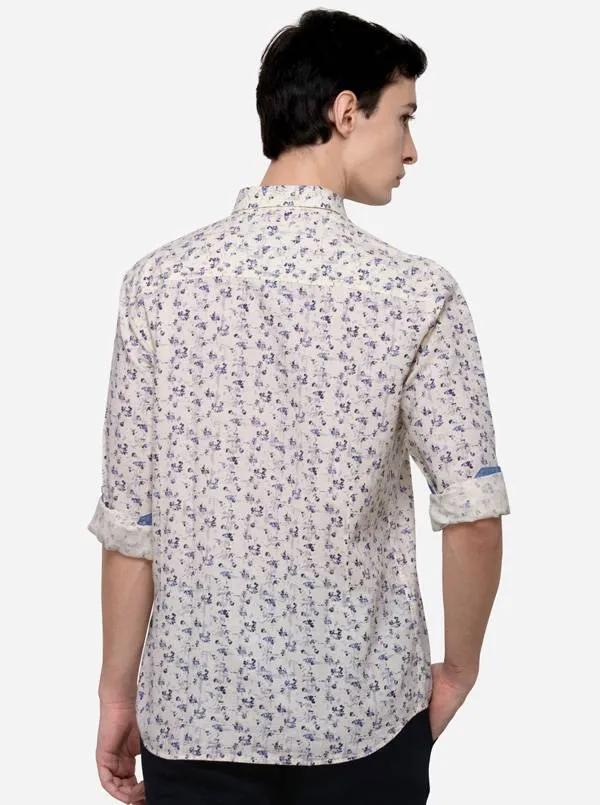 Cream Tailored Fit Printed Casual Shirt | JadeBlue