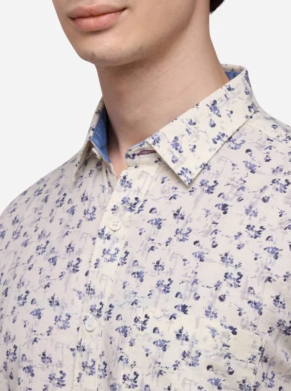 Cream Tailored Fit Printed Casual Shirt | JadeBlue