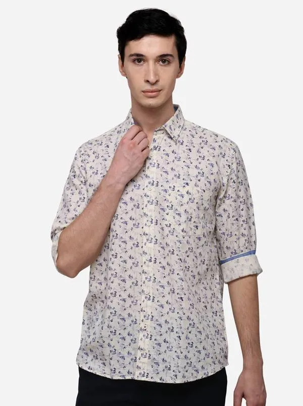 Cream Tailored Fit Printed Casual Shirt | JadeBlue