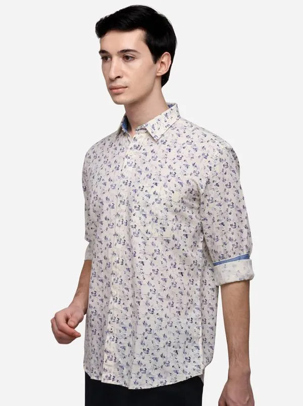 Cream Tailored Fit Printed Casual Shirt | JadeBlue