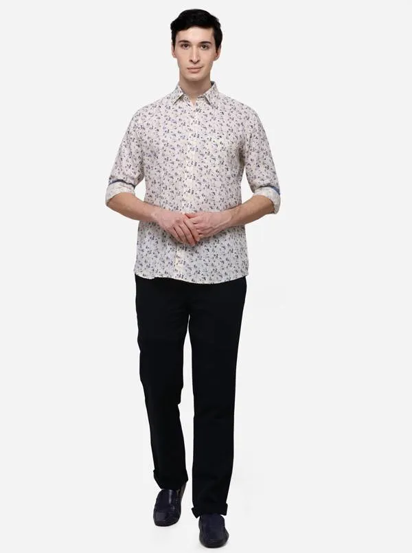 Cream Tailored Fit Printed Casual Shirt | JadeBlue