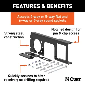 CURT 58000 Easy-Mount Wiring Bracket for 4 or 5-Flat/6 or 7-Round (2in. Receiver)