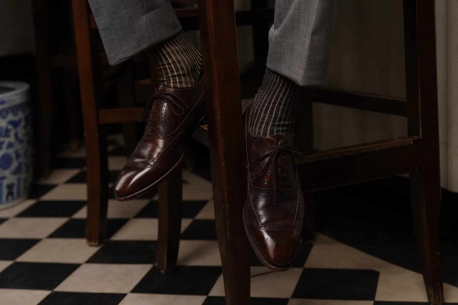 Dark Brown & Beige Shadow Stripe Cotton Socks