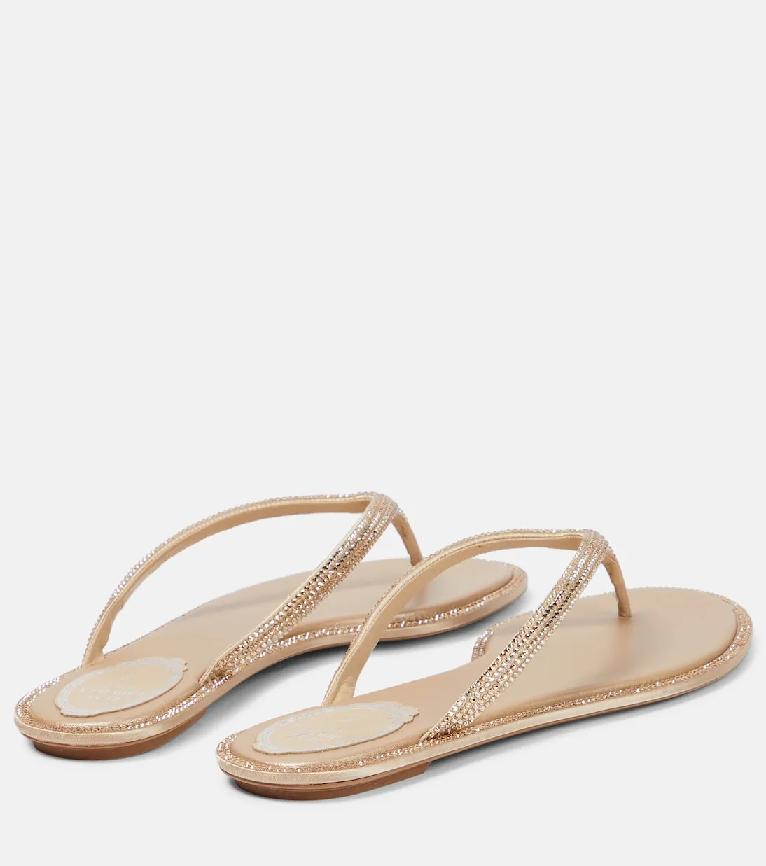 Diana sandals with satin straps and Rene Caovilla decoration, beige