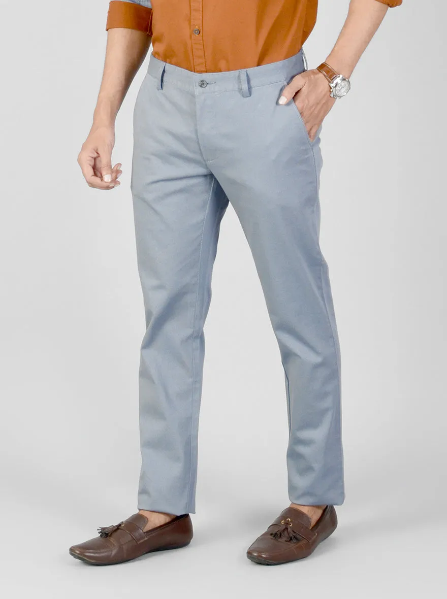 Faded Blue Dotted Slim Fit Casual Trouser | Greenfibre