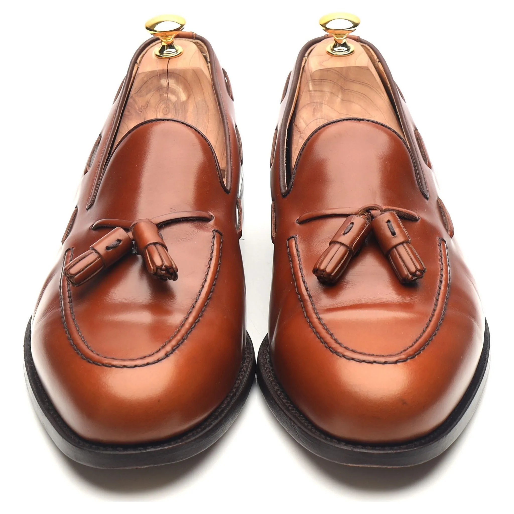 'Fletcher' Tan Brown Leather Tassel Loafers UK 12 F