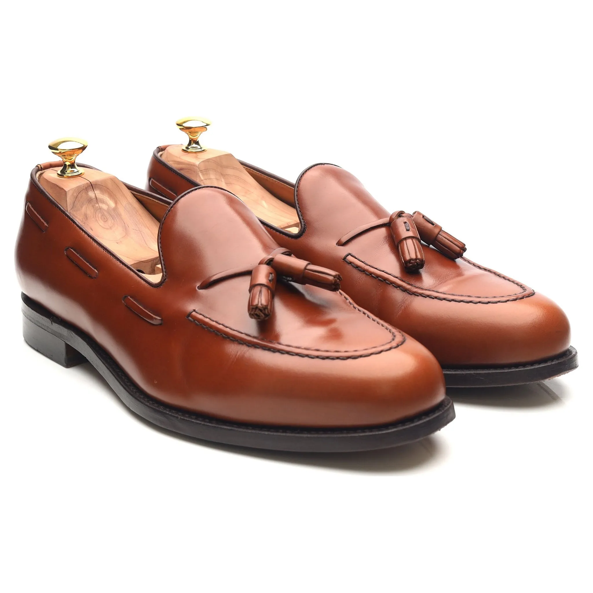 'Fletcher' Tan Brown Leather Tassel Loafers UK 12 F