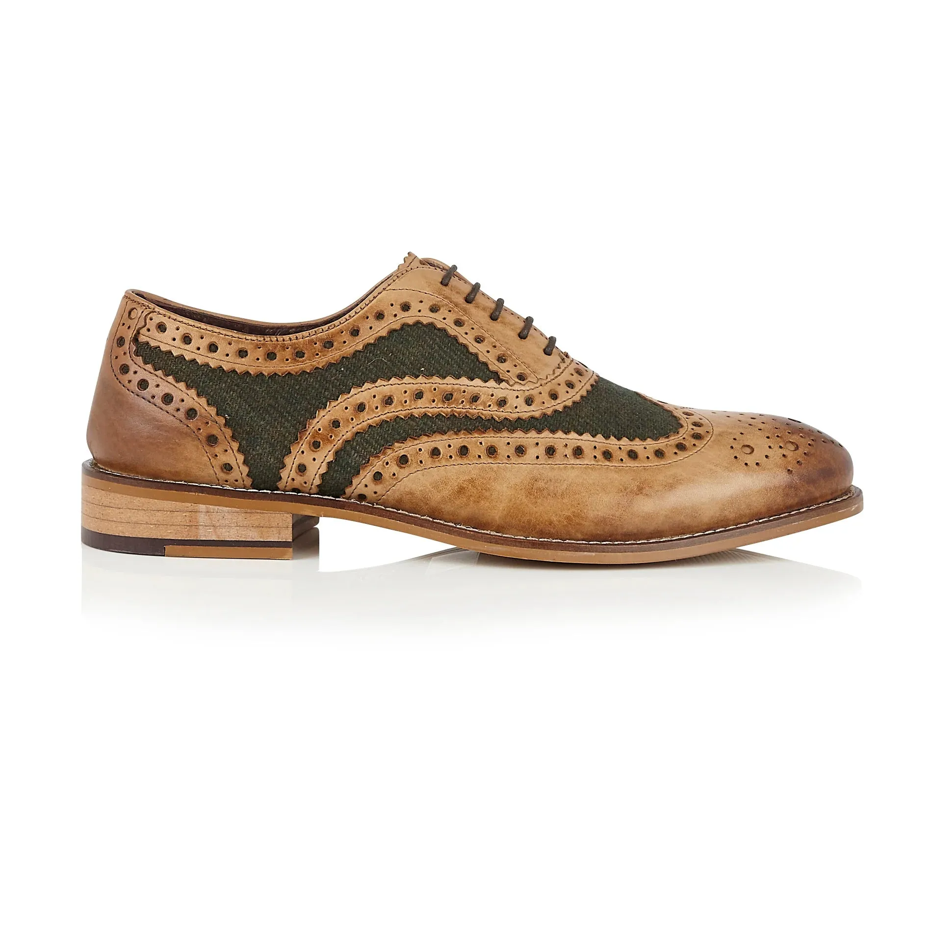 Gatsby Leather Brogue Tan / Green Tweed