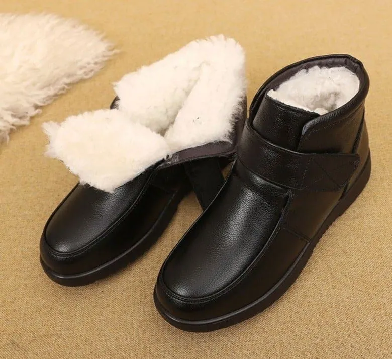 Genuine Leather Waterproof Non-Slip Thick Wool Warm Snow Boots