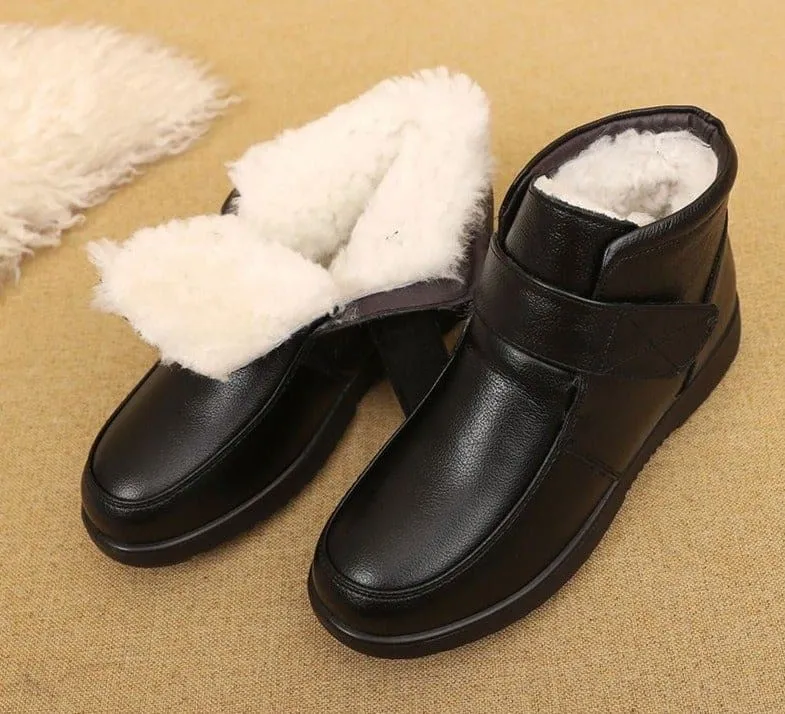 Genuine Leather Waterproof Non-Slip Thick Wool Warm Snow Boots