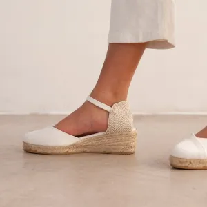 Girona Eco Canvas Vegan Espadrille Wedges - White