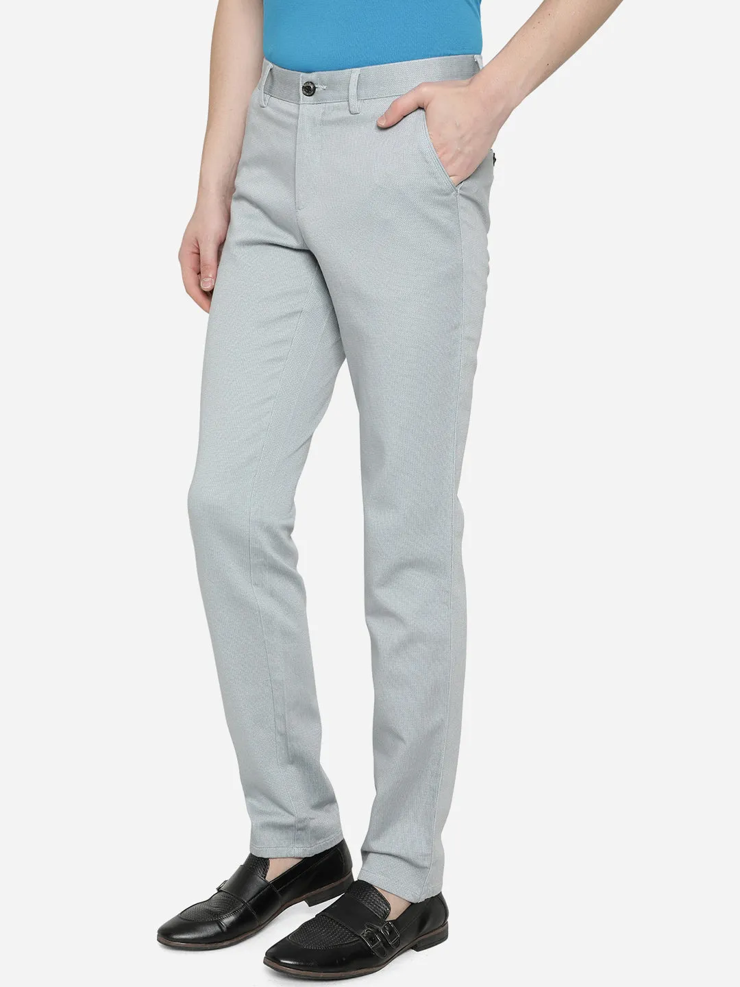 Glacier Grey Solid Uno Fit Casual Trouser | JadeBlue