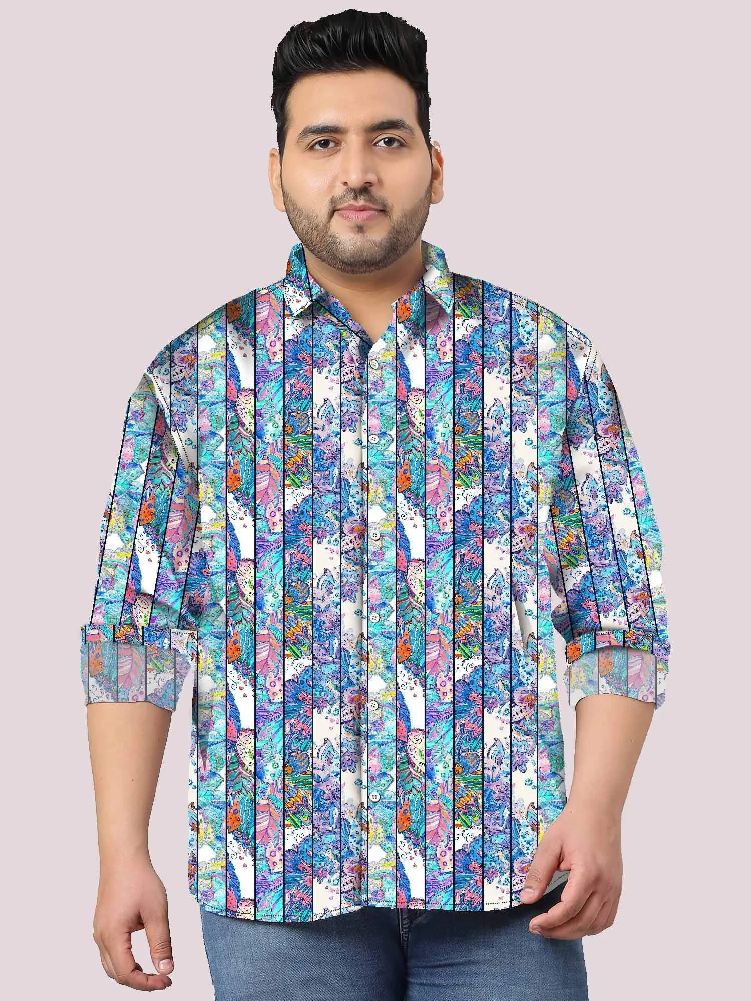 Graffiti Floral Digital Printed Full Sleeve Shirt Men's Plus Size