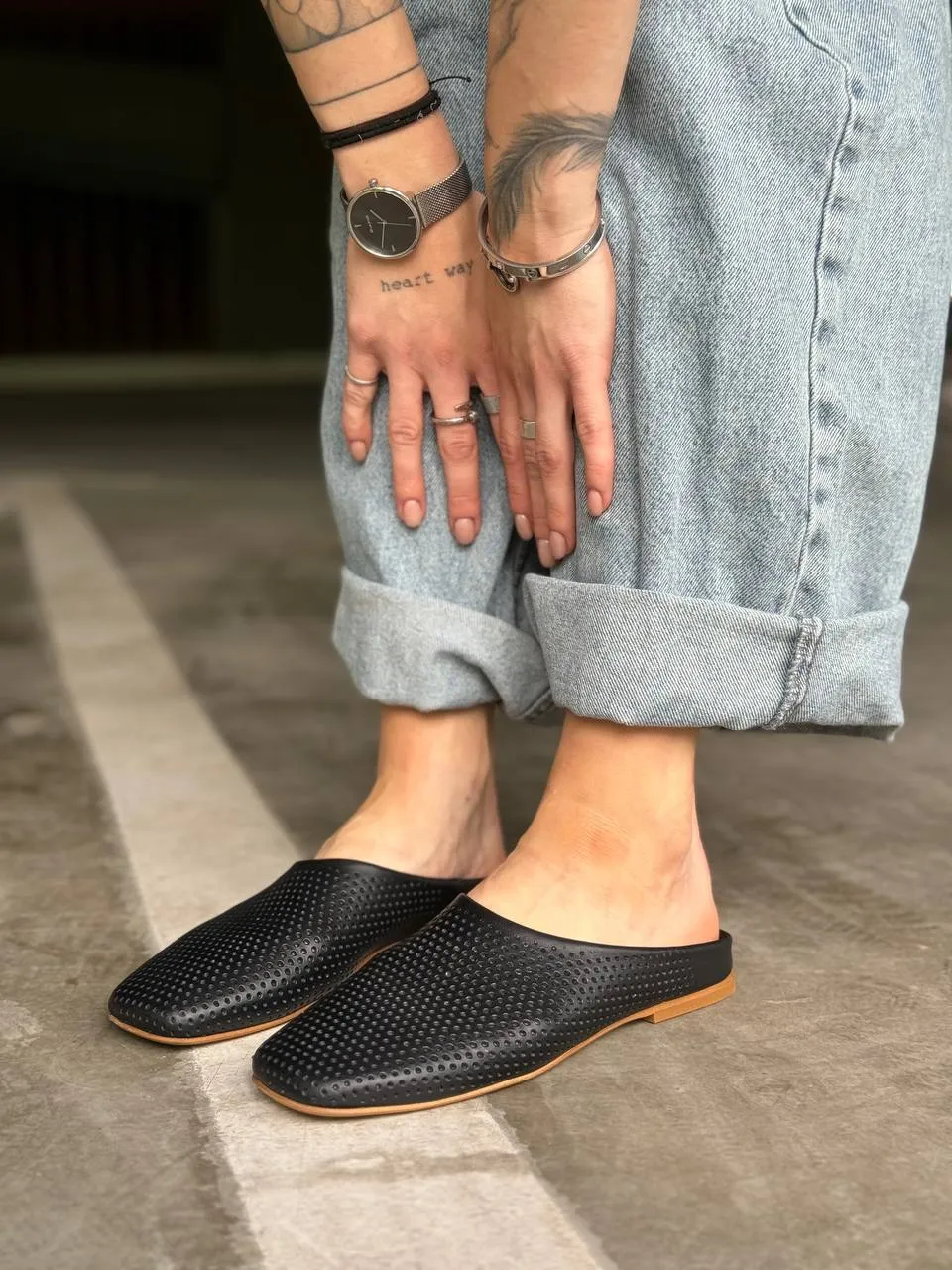 Handmade Genuine Leather Women's Clogs & Slippers. Perforated Women's Clogs