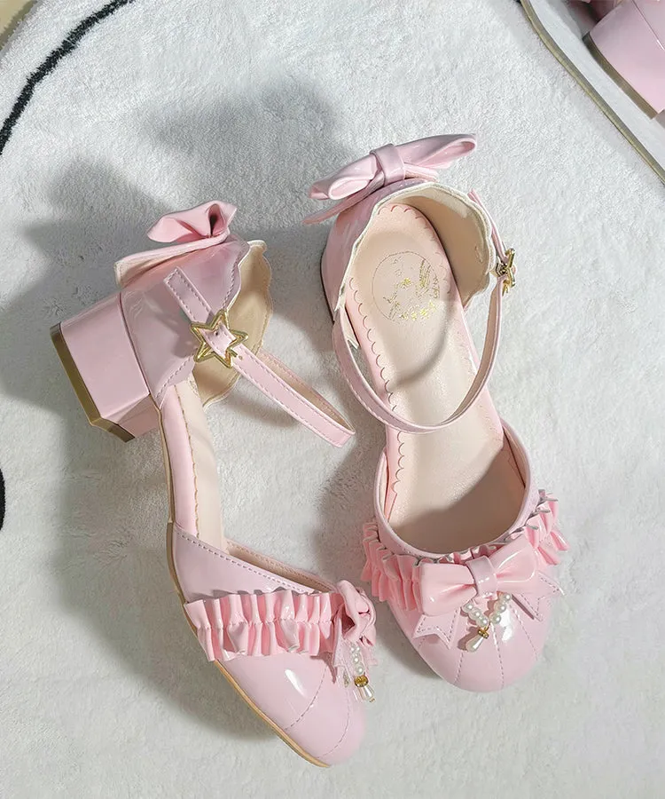 Lace pearl retro sweet simple versatile bow shoes