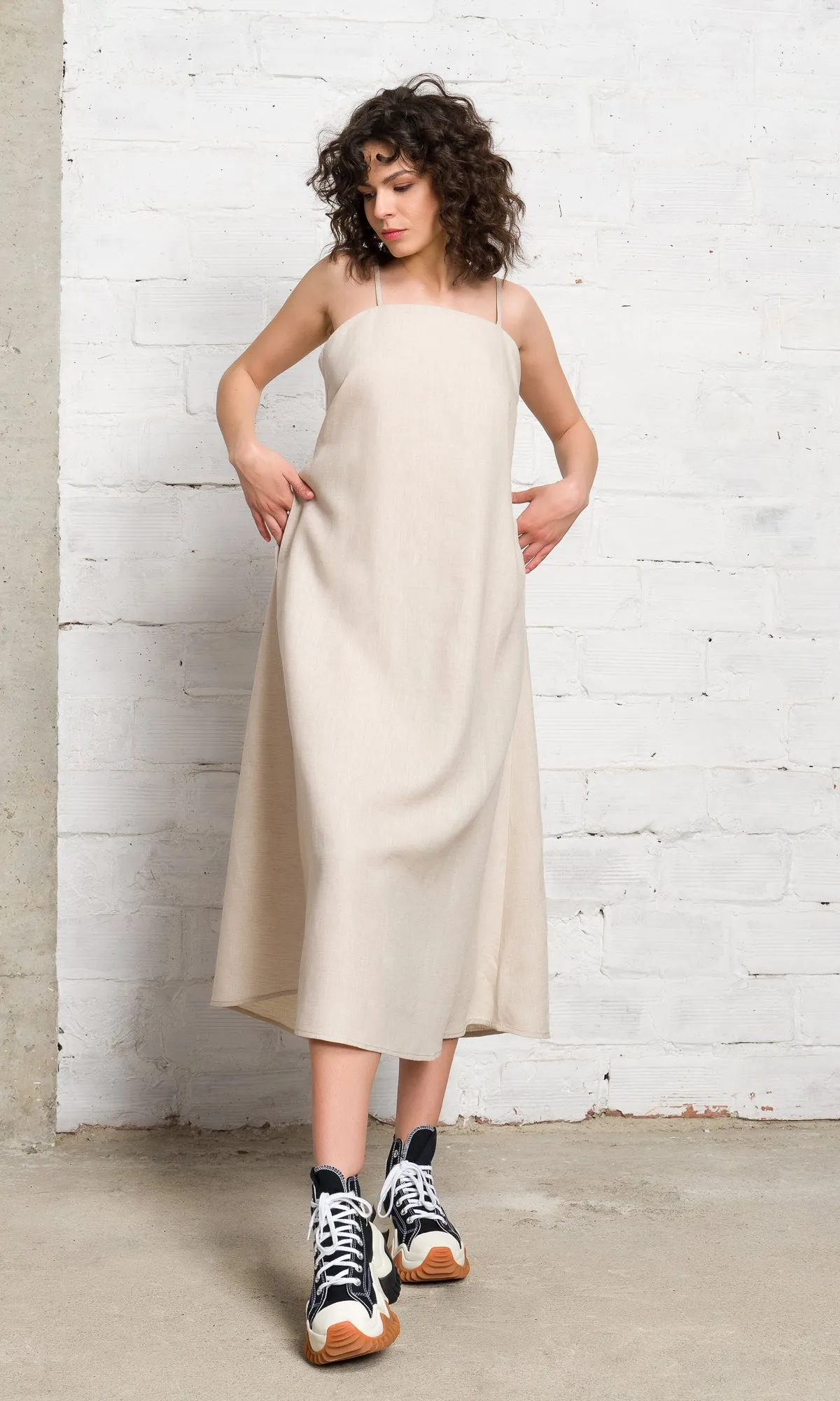 Linen Midi Camisole Dress