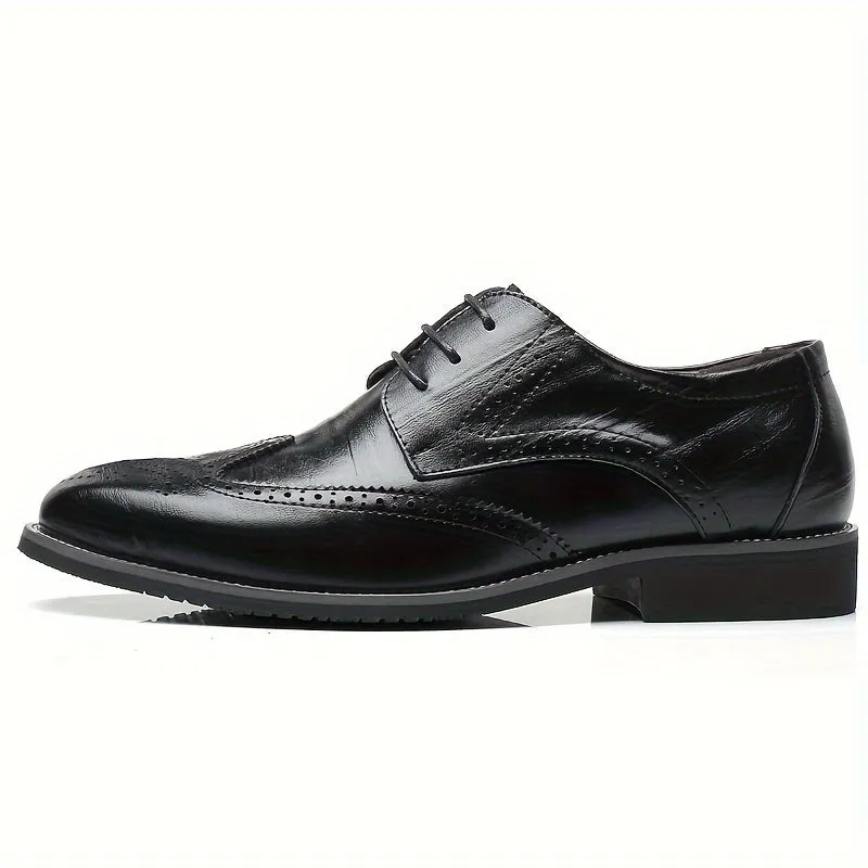 Men's Formal Wingtip Brogues - Breathable, All-Season, Non-Slip Lace-ups with Pointed Toe for Business & Weddings