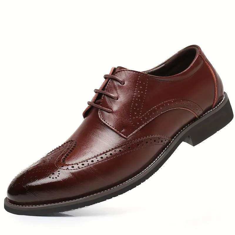 Men's Formal Wingtip Brogues - Breathable, All-Season, Non-Slip Lace-ups with Pointed Toe for Business & Weddings