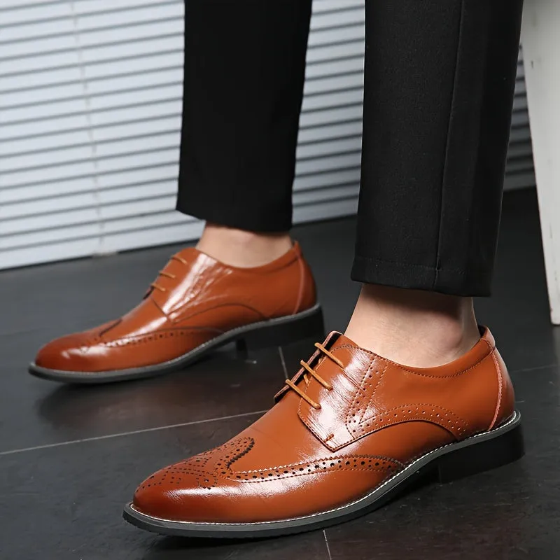 Men's Formal Wingtip Brogues - Breathable, All-Season, Non-Slip Lace-ups with Pointed Toe for Business & Weddings