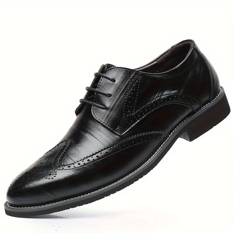 Men's Formal Wingtip Brogues - Breathable, All-Season, Non-Slip Lace-ups with Pointed Toe for Business & Weddings