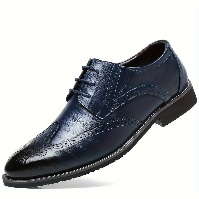 Men's Formal Wingtip Brogues - Breathable, All-Season, Non-Slip Lace-ups with Pointed Toe for Business & Weddings