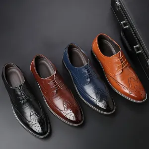 Men's Formal Wingtip Brogues - Breathable, All-Season, Non-Slip Lace-ups with Pointed Toe for Business & Weddings