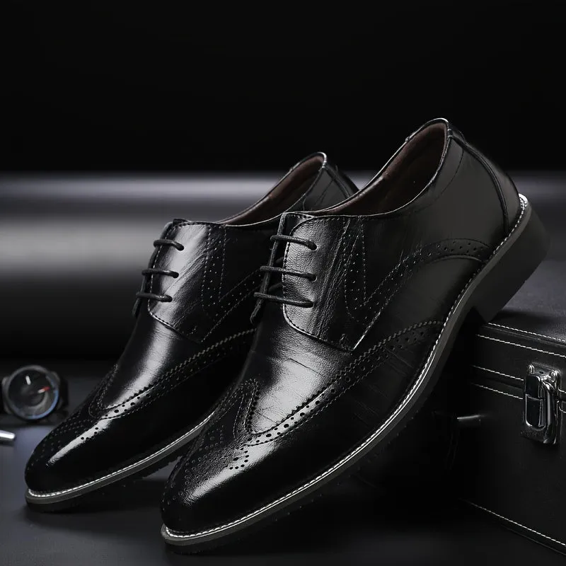 Men's Formal Wingtip Brogues - Breathable, All-Season, Non-Slip Lace-ups with Pointed Toe for Business & Weddings