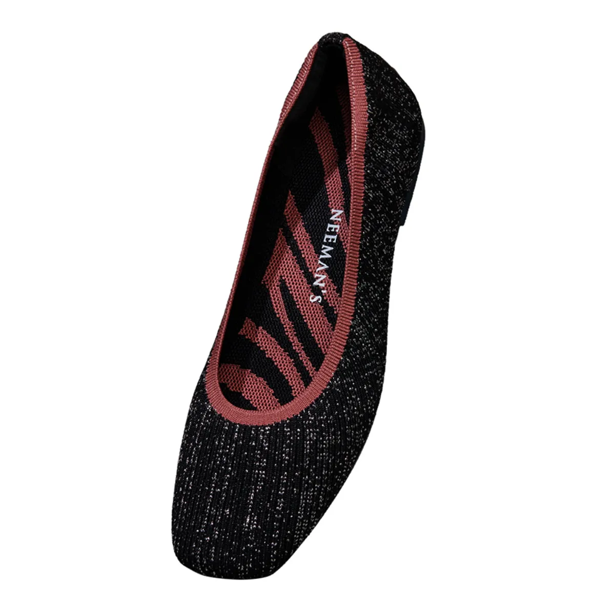 Neeman's Slip-Ons Flats for Women | Metallic Square | Black & Pink