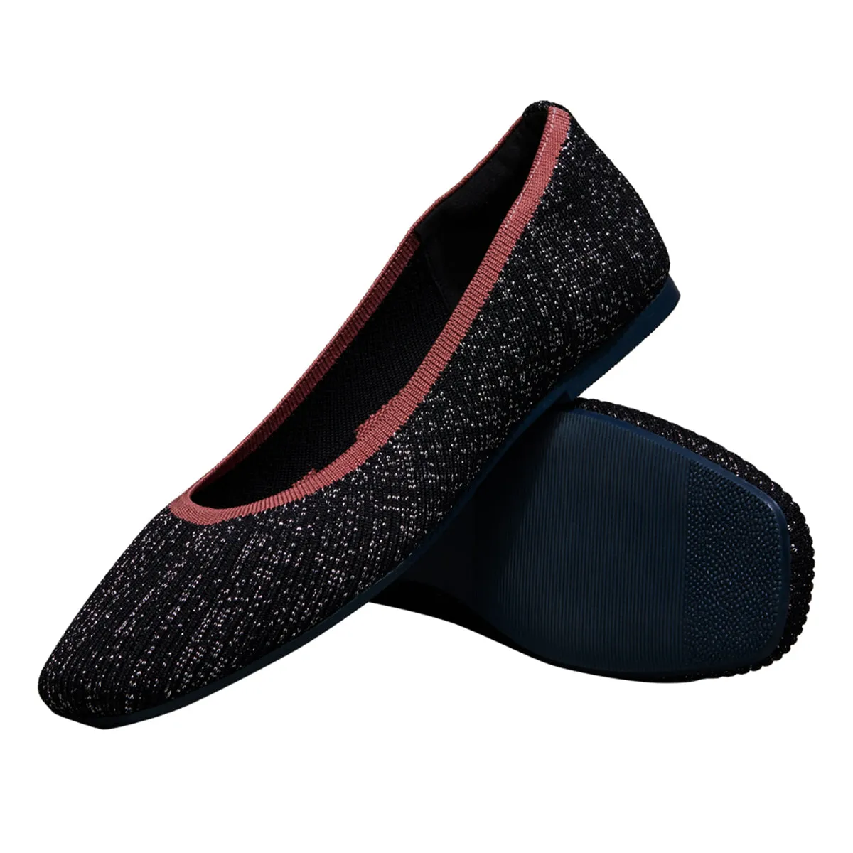 Neeman's Slip-Ons Flats for Women | Metallic Square | Black & Pink