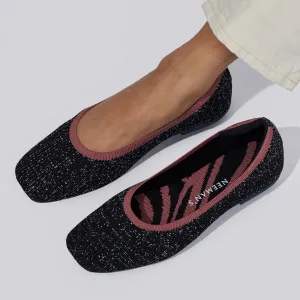 Neeman's Slip-Ons Flats for Women | Metallic Square | Black & Pink