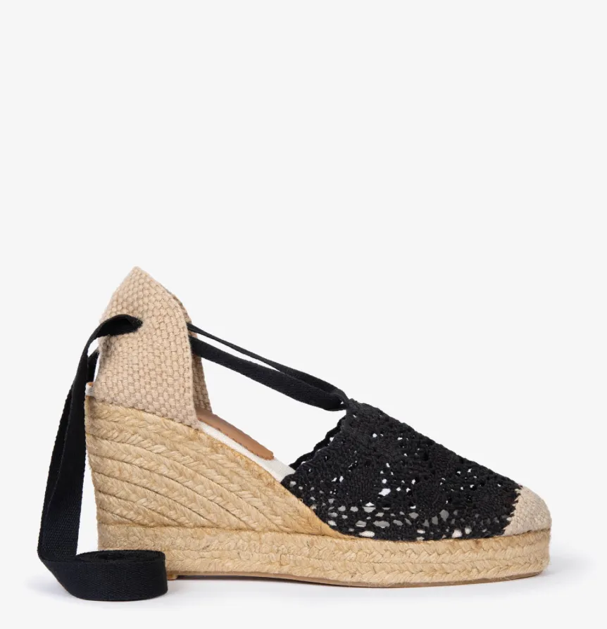 Penelope Chilvers Black High Valencia Lace Espadrille