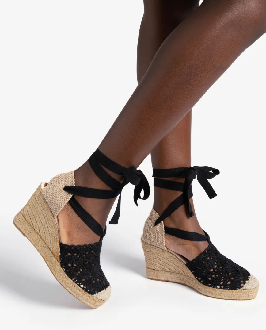 Penelope Chilvers Black High Valencia Lace Espadrille